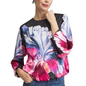 Chico’s Satin Floral Bubble Hem Top